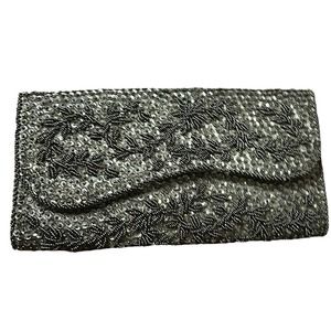 Vintage Bon Soir Purse Black Beaded Clutch Made In Hong Kong Italian Beads 8x4